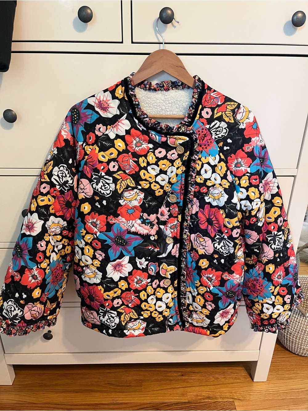 Quilted floral jacket w/ sherpa lining